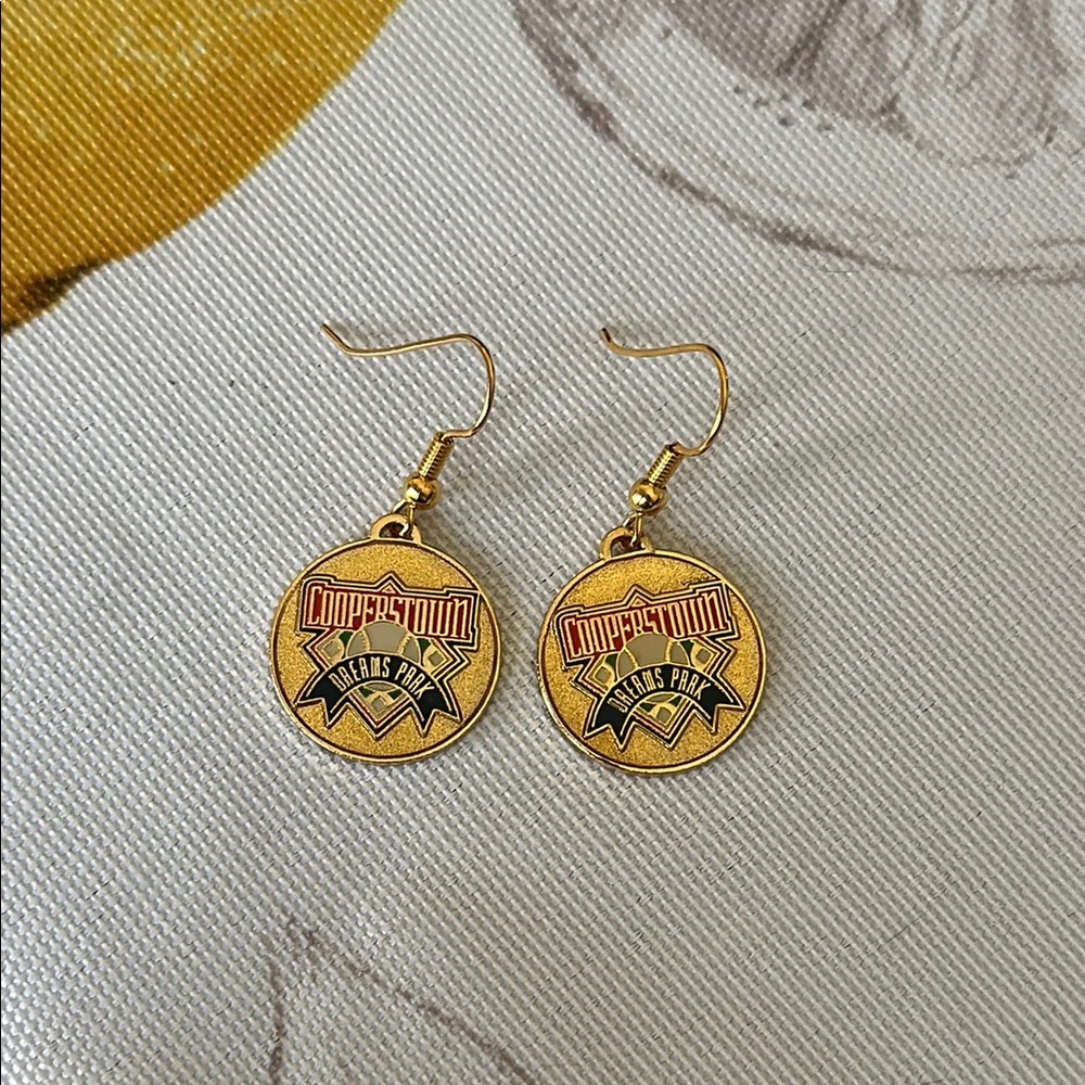 Cooperstown Dreams Park gold tone enamel pierced earrings